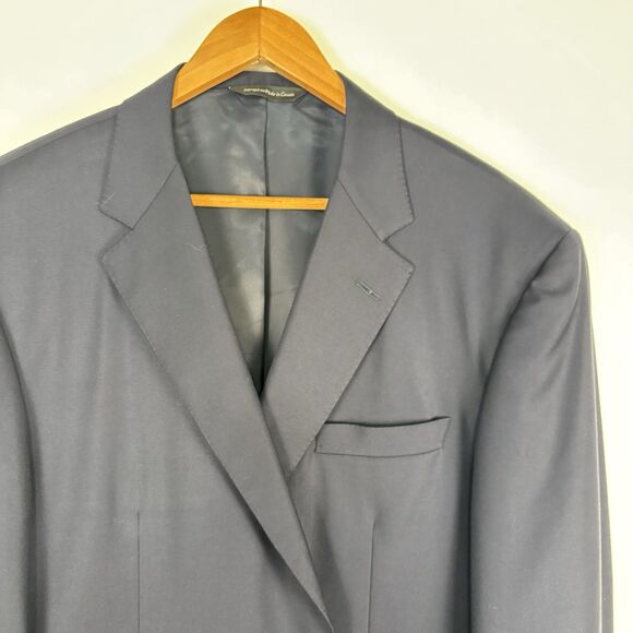 Samuelsohn Sport Coat Mens 46R Navy Blue Super 110's Crested Gold Buttons Wool - Picture 3 of 14